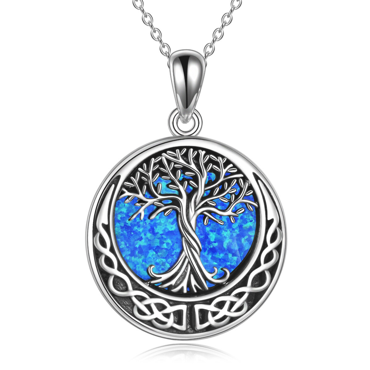 Sterling Silver Created Blue Opal Tree Of Life Oval Pendant Sterling Silver Created Blue Opal Tree Of Life Oval Pendant