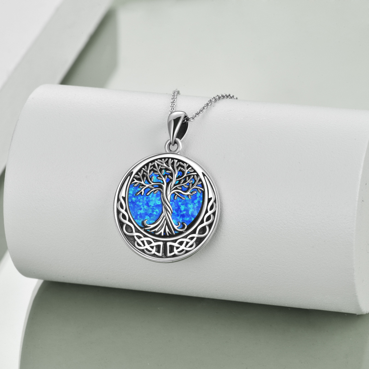 Sterling Silver Opal Tree Of Life & Celtic Knot Pendant Necklace For Women Men-3