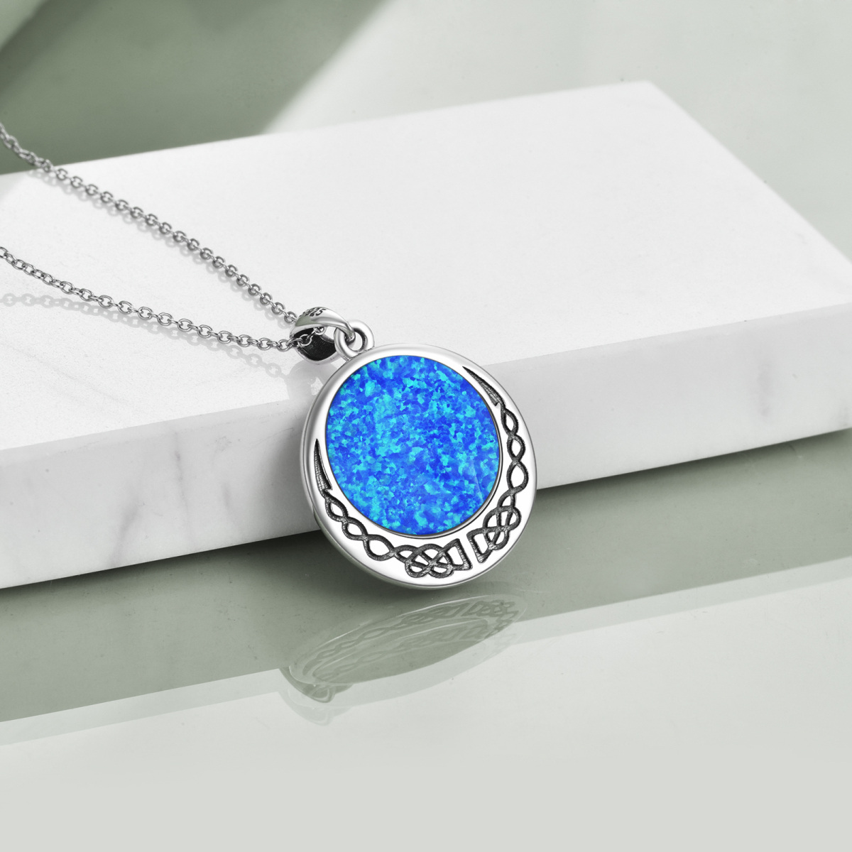 Sterling Silver Created Blue Opal Tree Of Life Oval Pendant Sterling Silver Created Blue Opal Tree Of Life Oval Pendant