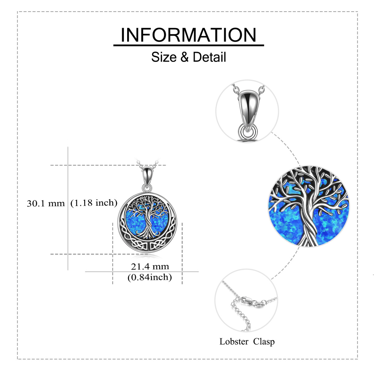 Sterling Silver Opal Tree Of Life & Celtic Knot Pendant Necklace For Women Men-5