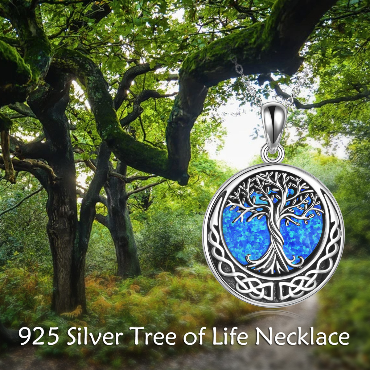 Sterling Silver Opal Tree Of Life & Celtic Knot Pendant Necklace For Women Men-6