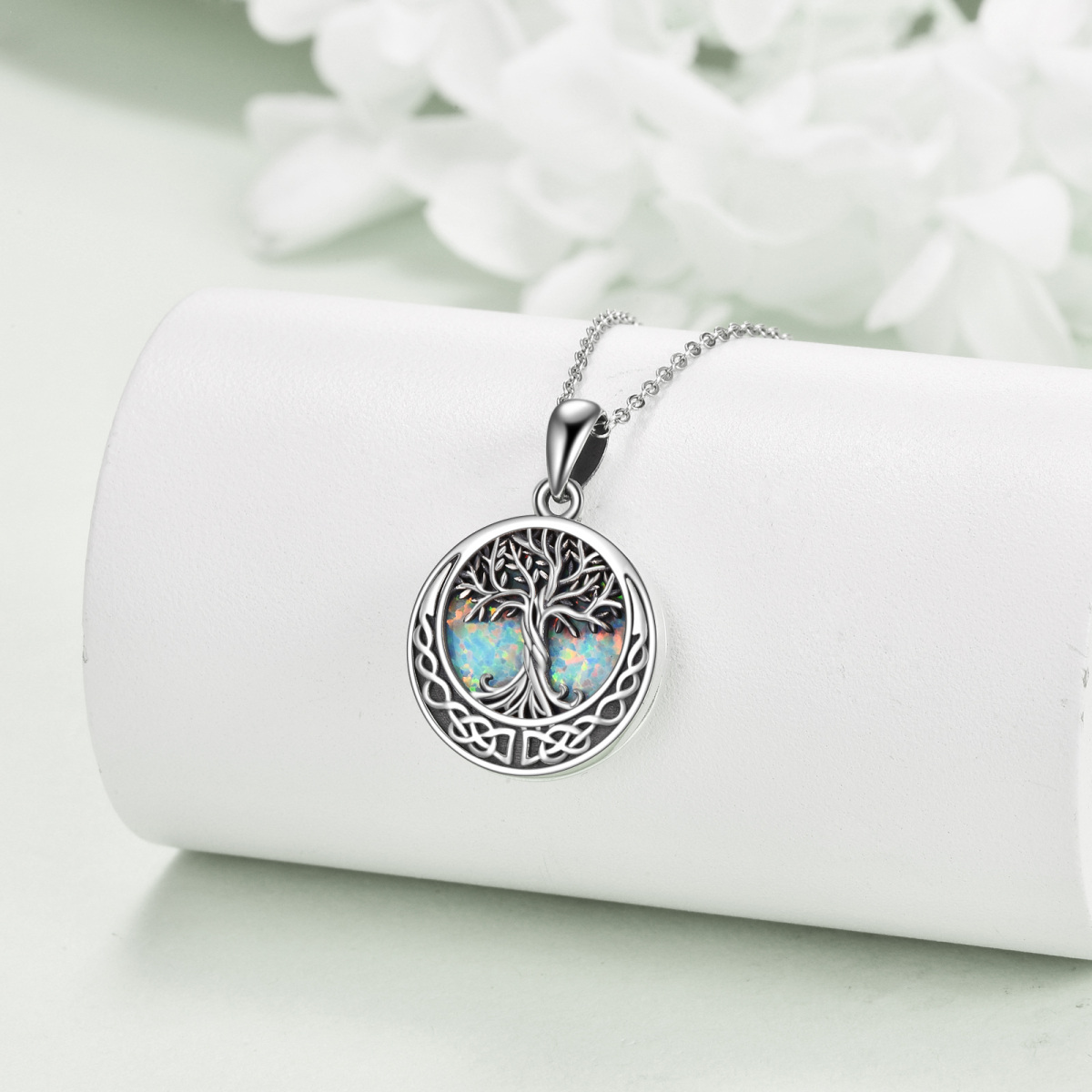 Colar de prata esterlina Opal Tree Of Life & Celtic Knot Personalized Photo Locket-3