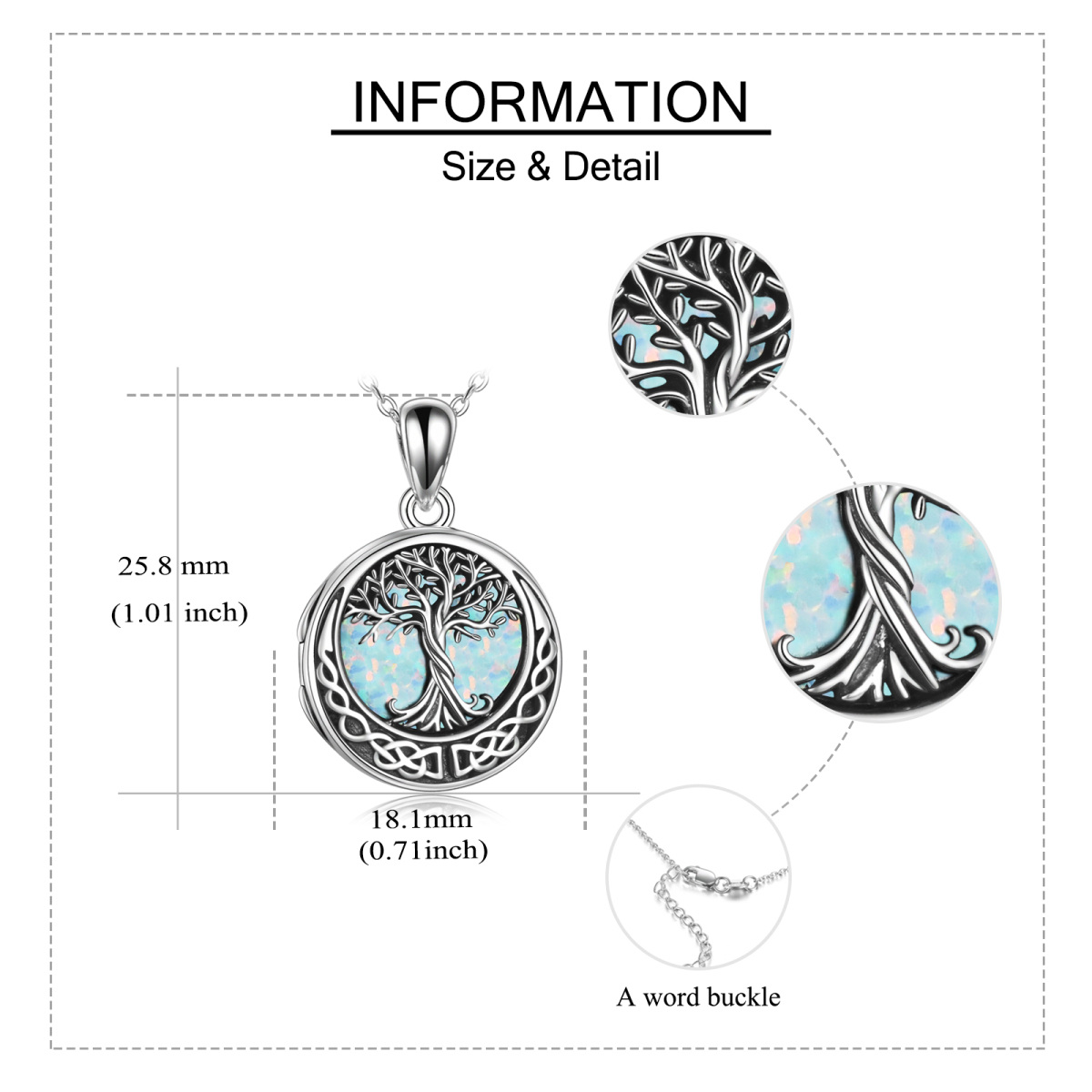 Colar de prata esterlina Opal Tree Of Life & Celtic Knot Personalized Photo Locket-5