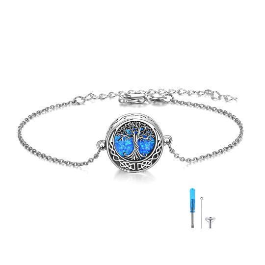 Sterling Silber Opal Baum des Lebens & keltischen Knoten Urne Armband für Asche mit eingra