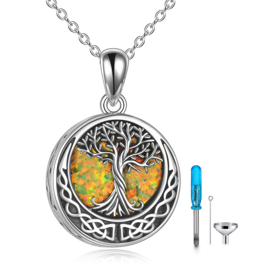 Sterling Silber Opal Baum des Lebens & keltischen Knoten Urne Halskette mit eingraviertem