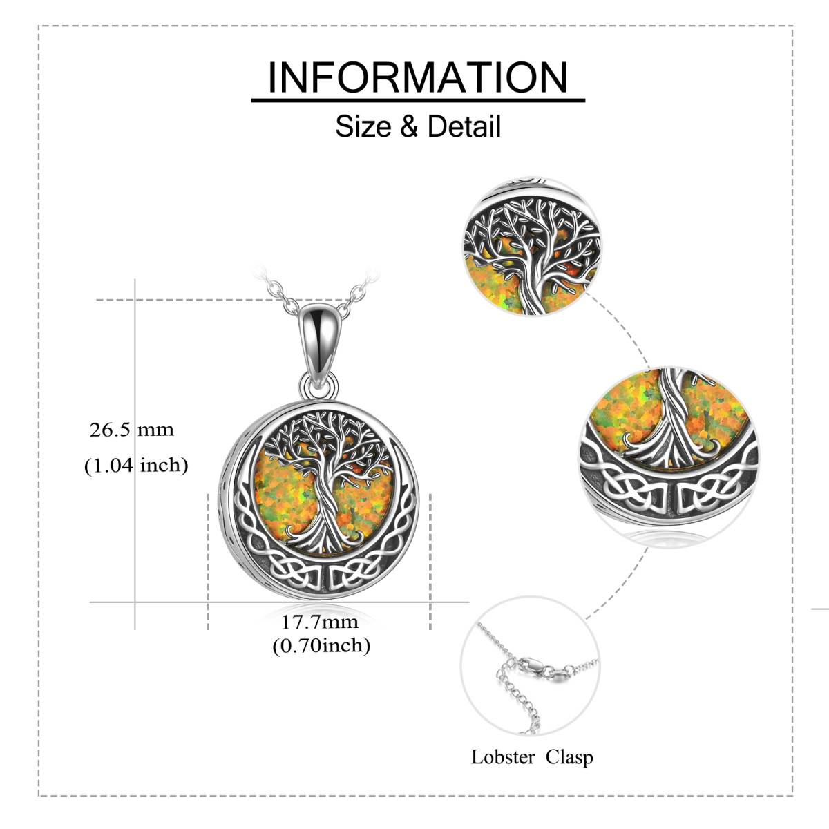 Sterling Silver Opal Tree Of Life & Celtic Knot Urn Necklace for Ashes with Engraved Word-4