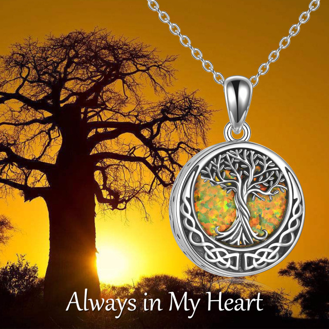 Sterling Silver Opal Tree Of Life & Celtic Knot Urn Necklace for Ashes with Engraved Word-5