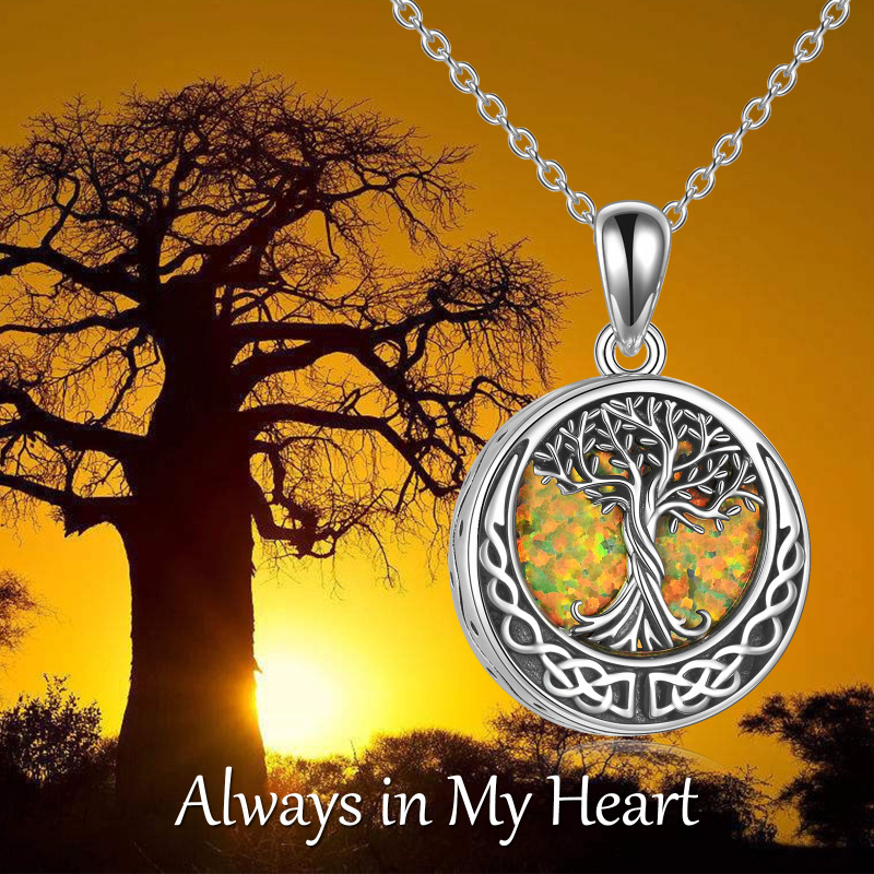 Sterling Silver Opal Tree Of Life & Celtic Knot Urn Necklace for Ashes with Engraved Word-5