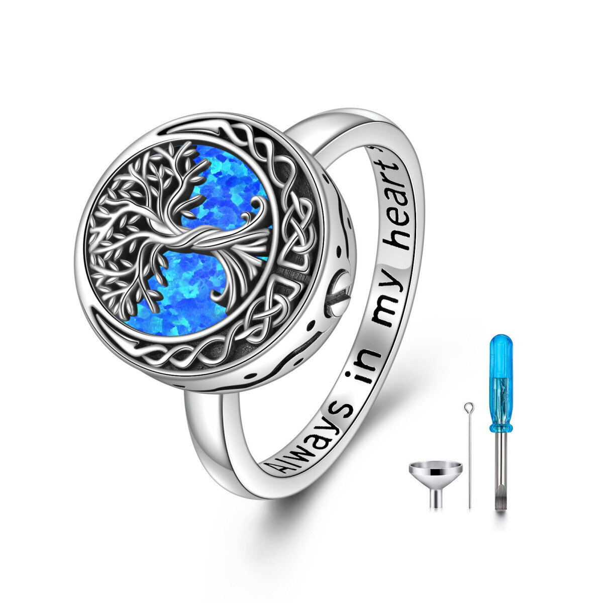 Anello con albero della vita e nodo celtico in argento Sterling Opal Tree Of Life-1