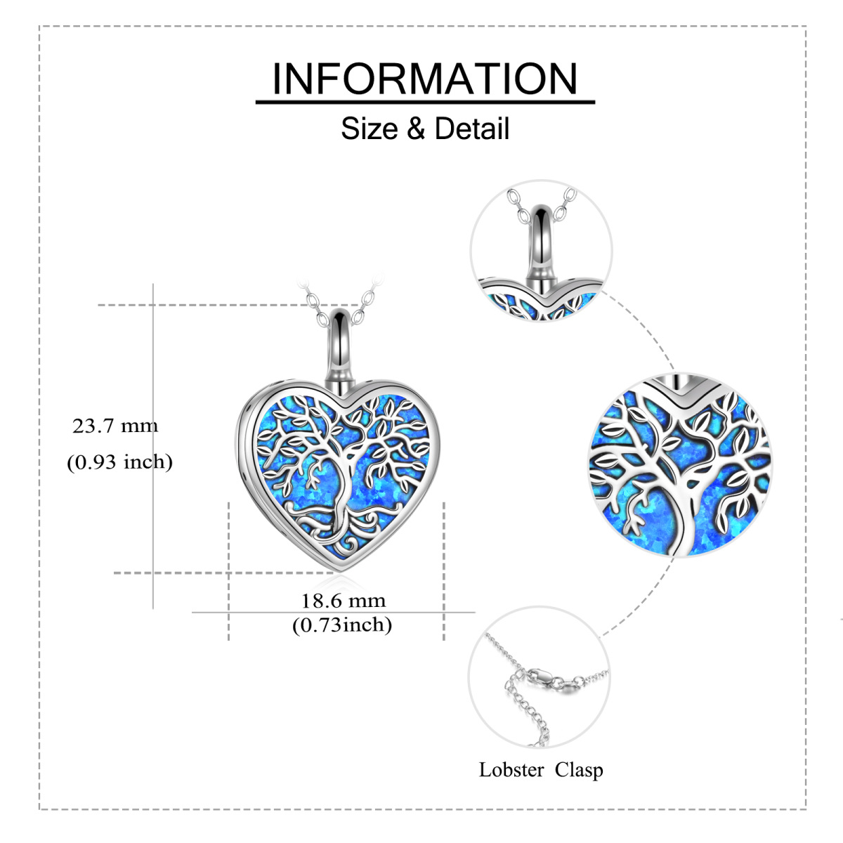 Collier en argent sterling en forme d'arbre de vie et de coeur pour les cendres avec mot g-6