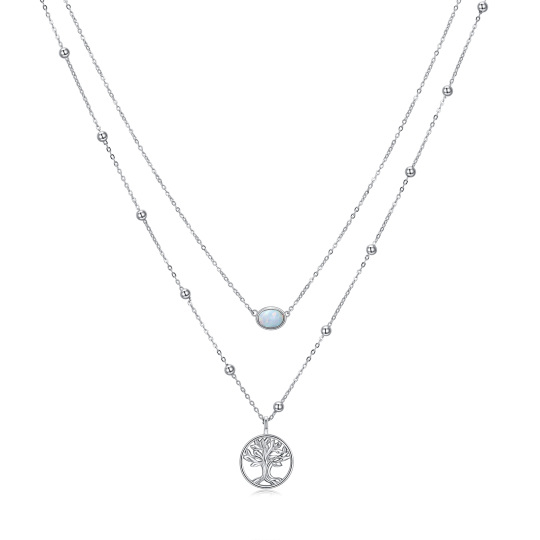 Collana a strati in argento sterling con albero della vita in opale