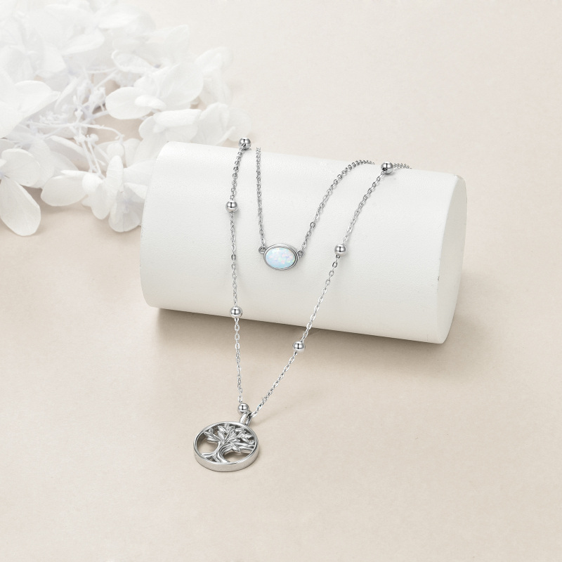 Collar en capas de plata de ley con ópalo Árbol de la Vida-4