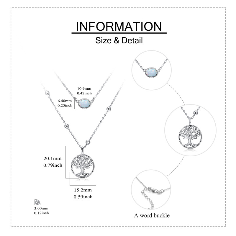 Collar en capas de plata de ley con ópalo Árbol de la Vida-6