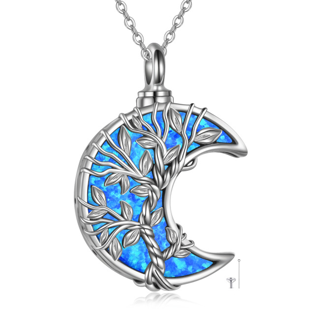 Collana con urna per le ceneri in argento sterling con albero della vita e luna in opale-1