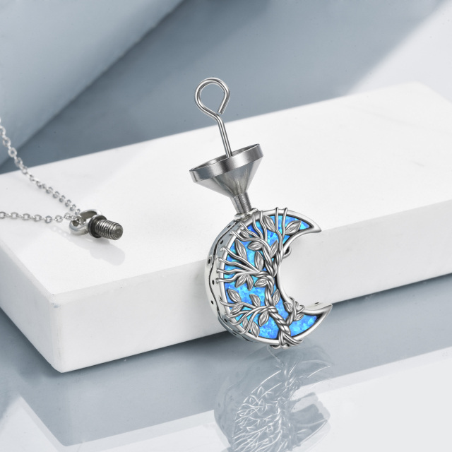 Collana con urna per le ceneri in argento sterling con albero della vita e luna in opale-5