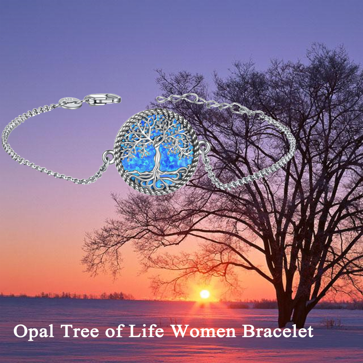 Pulsera con colgante de árbol de la vida con ópalo de plata de ley-6