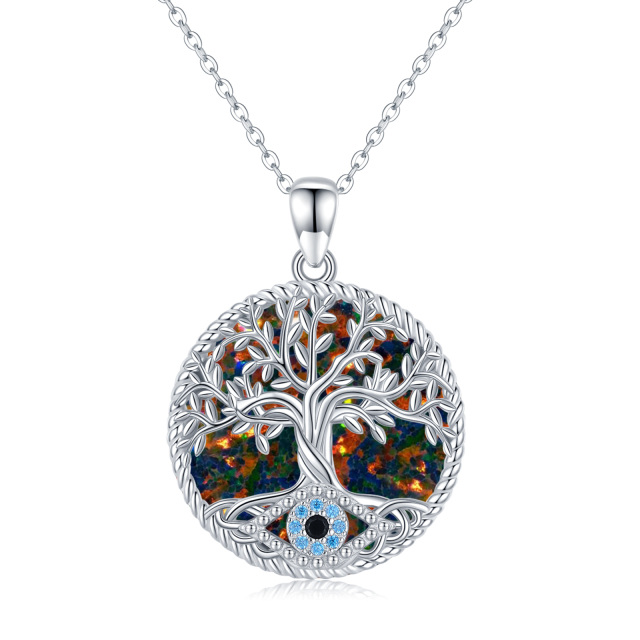 Sterling Silver Opal Tree Of Life Pendant Necklace-1