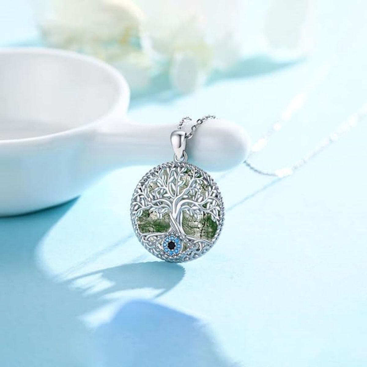 Sterling Silver Opal Tree Of Life Pendant Necklace-3