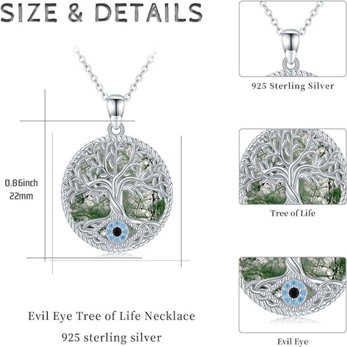 Sterling Silver Moss Agate Tree Of Life Pendant Necklace-5