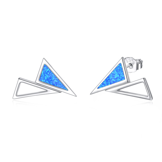 Sterling Silver Opal Triangle Stud Earrings