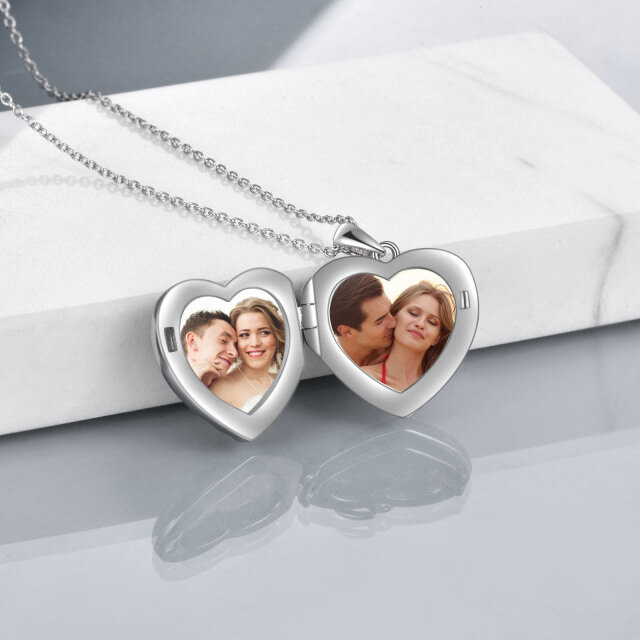 Sterling Silver Opal Turtle Heart Personalized Photo Locket Necklace With Engraved Word For Women-3