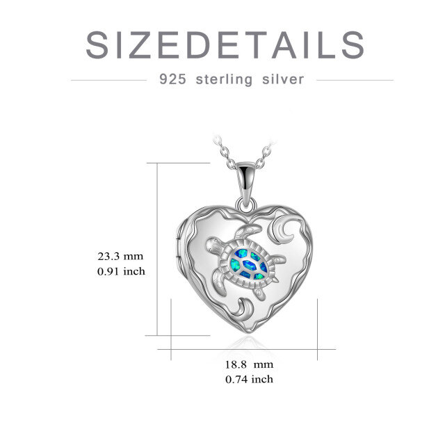 Sterling Silver Opal Turtle Heart Personalized Photo Locket Necklace With Engraved Word For Women-5