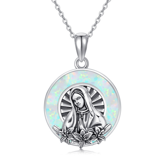 Collana con ciondolo della Vergine Maria in argento sterling e opale