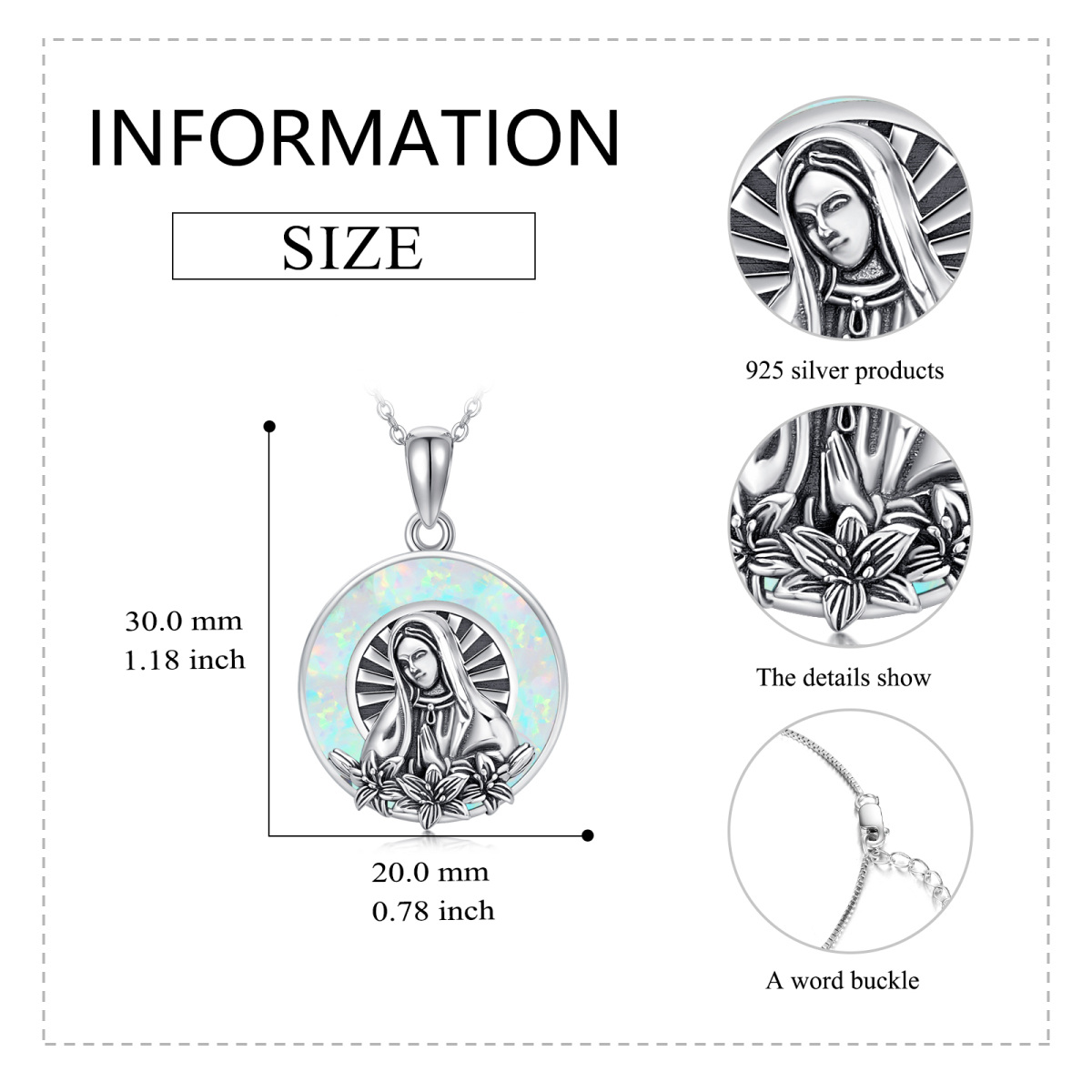 Sterling Silver Opal Virgin Mary Pendant Necklace-5