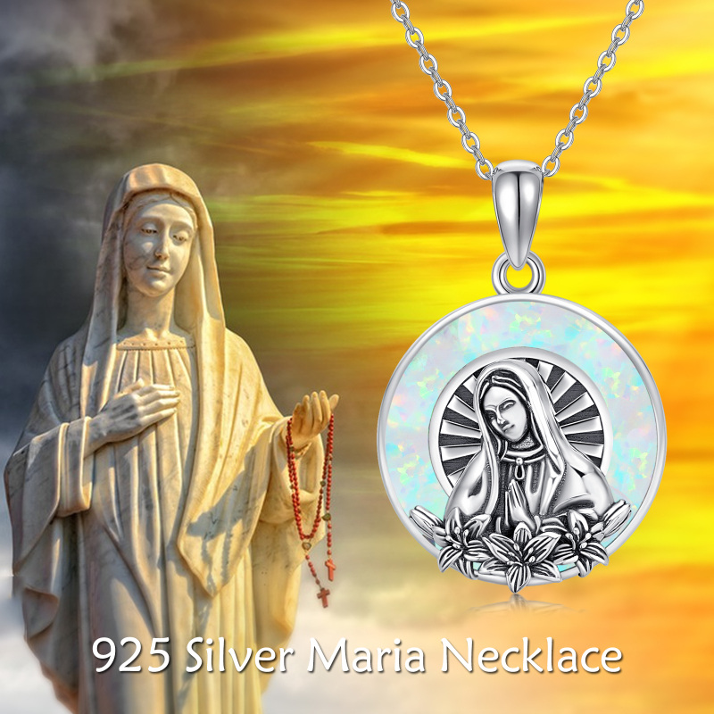 Sterling Silver Opal Virgin Mary Pendant Necklace-6
