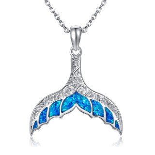 Sterling Silver Opal Whale Pendant Necklace-3