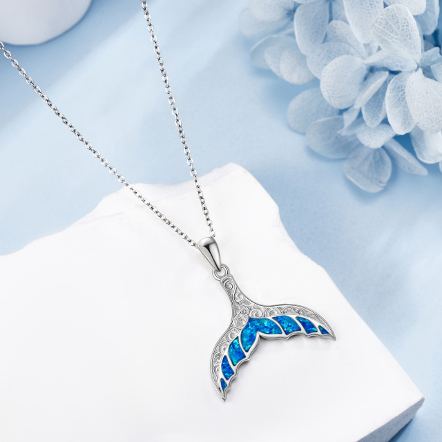 Sterling Silver Opal Whale Pendant Necklace-2