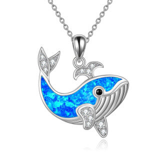 Sterling Silver Cubic Zirconia & Opal Whale Pendant Necklace-13