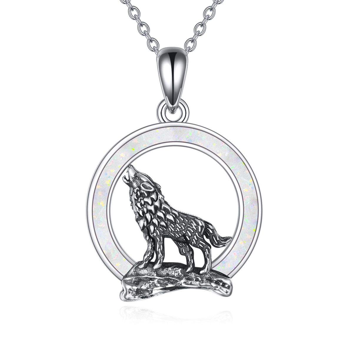 Collier en argent sterling avec pendentif en forme de loup opale-1