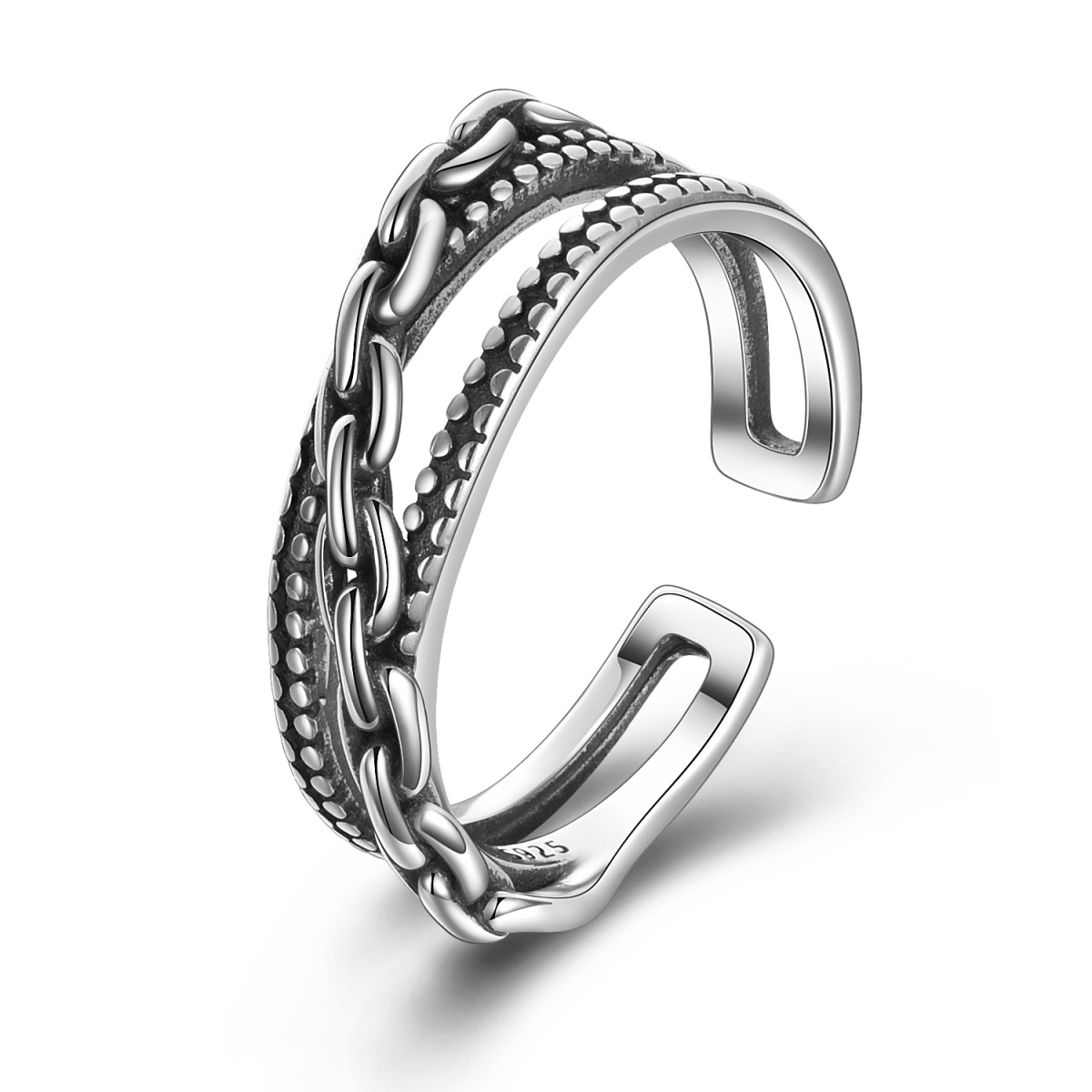 Bague ouverte en argent pour hommes-1