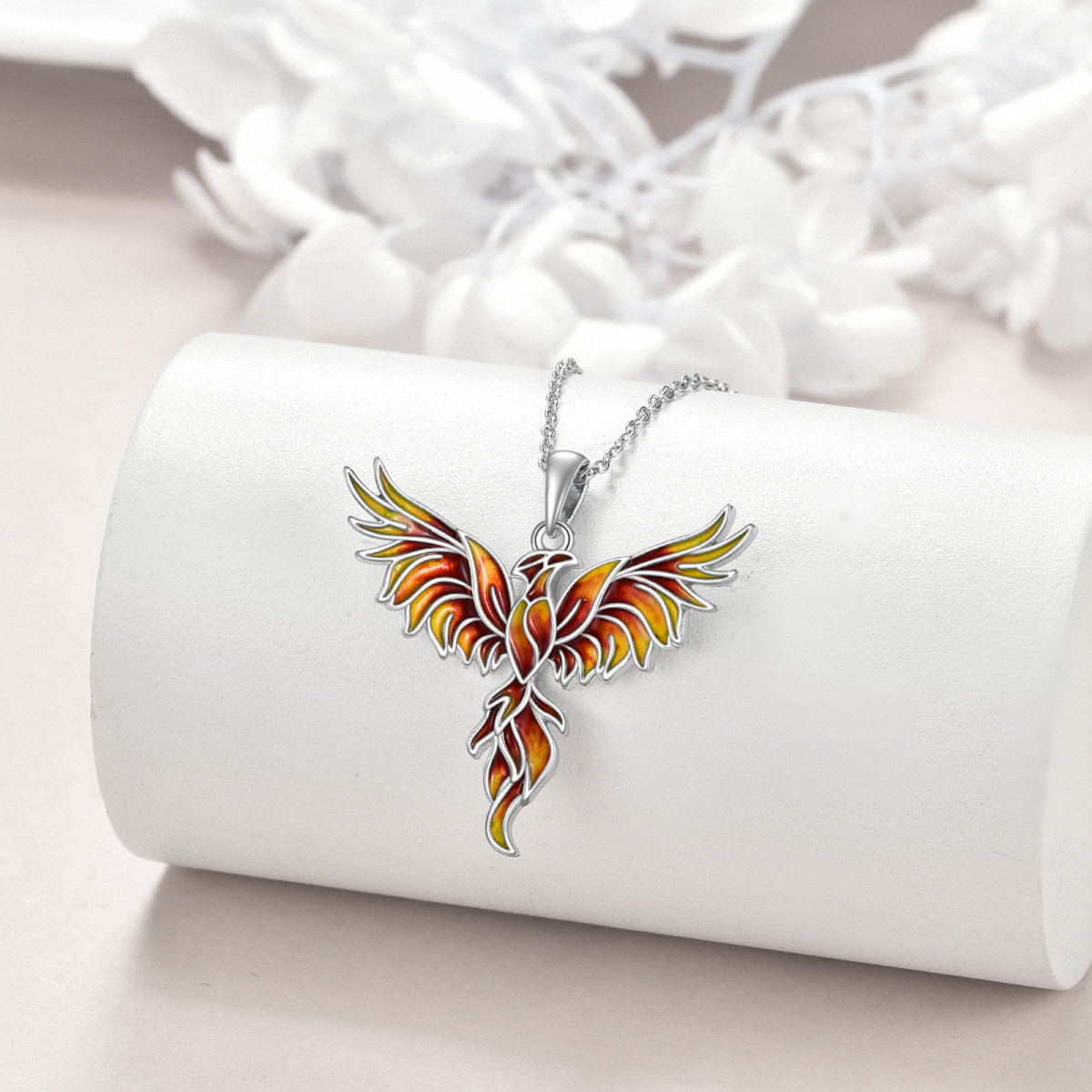 Collier en argent sterling avec pendentif Phoenix émaillé orange-3