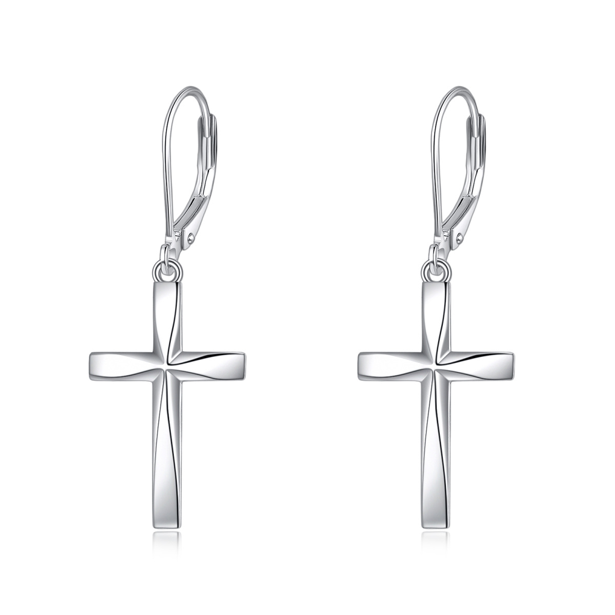 Sterling Silver Origami Cross Lever-back Earrings-1