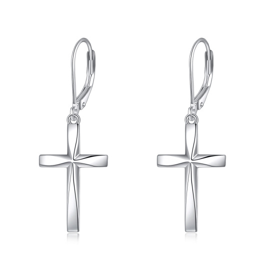 Sterling Silver Origami Cross Lever-back Earrings