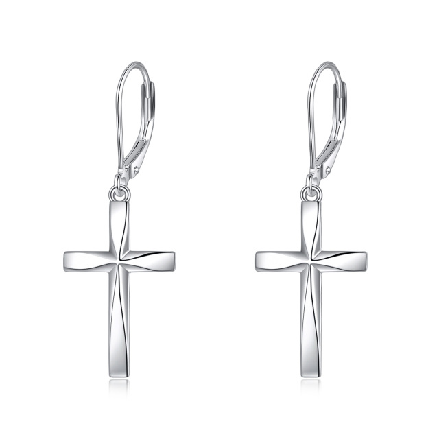 Boucles d'oreilles à levier en argent sterling avec croix en origami-1