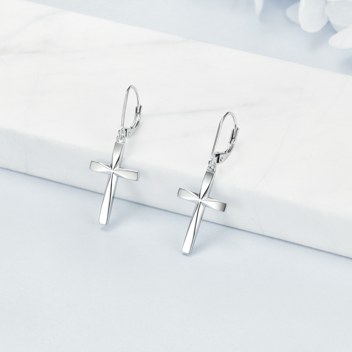 Sterling Silver Origami Cross Lever-back Earrings-3