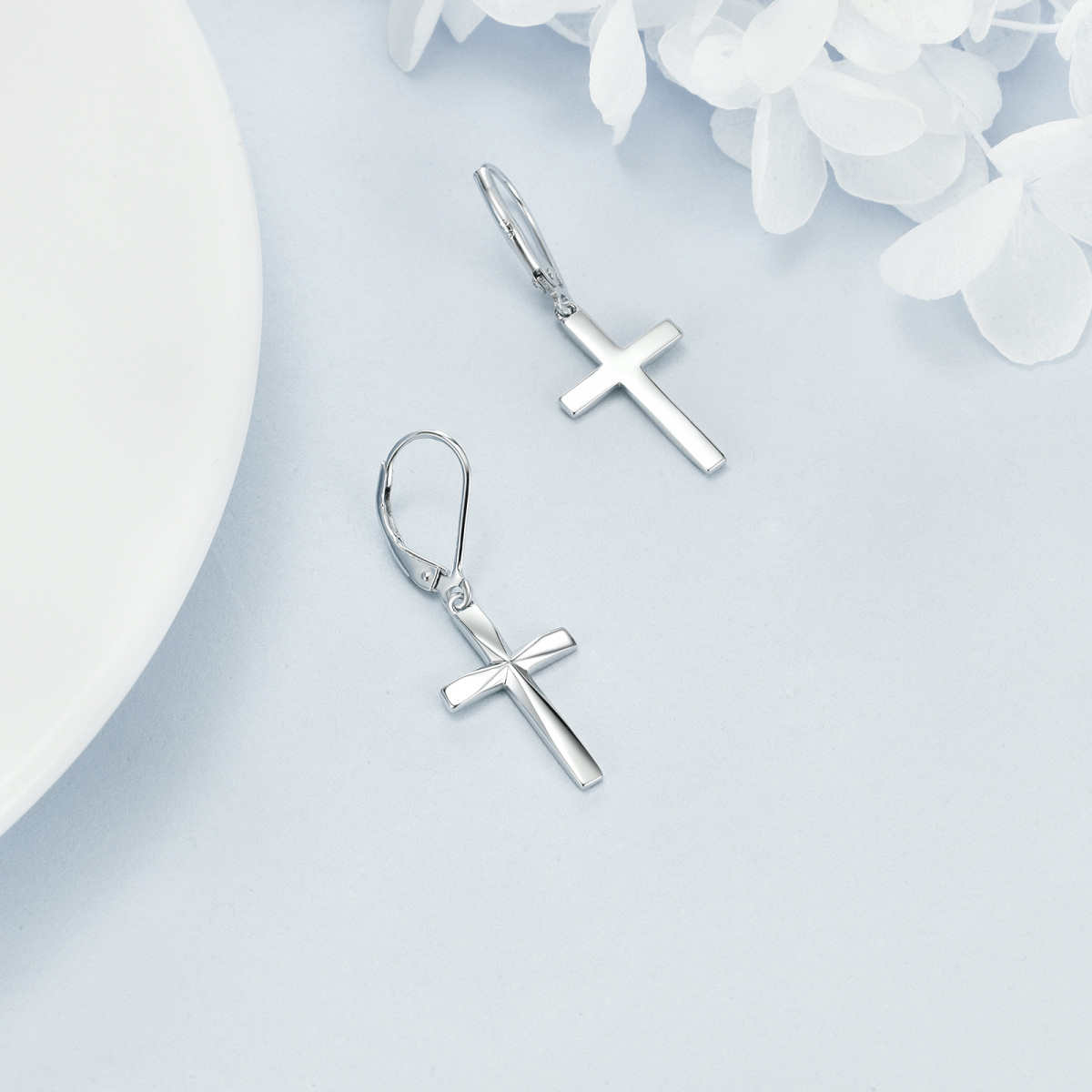 Sterling Silver Origami Cross Lever-back Earrings-4