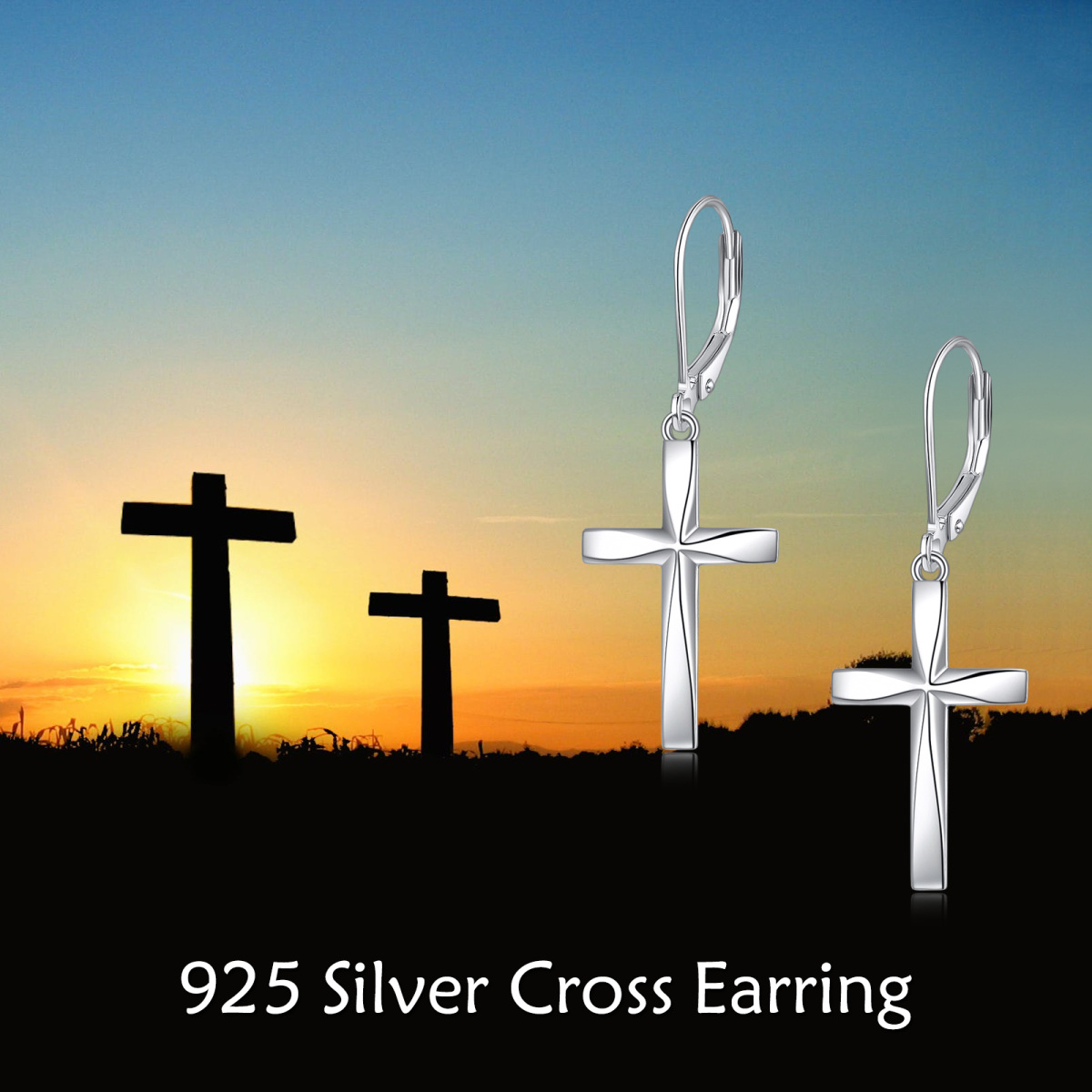 Sterling Silver Origami Cross Lever-back Earrings-6