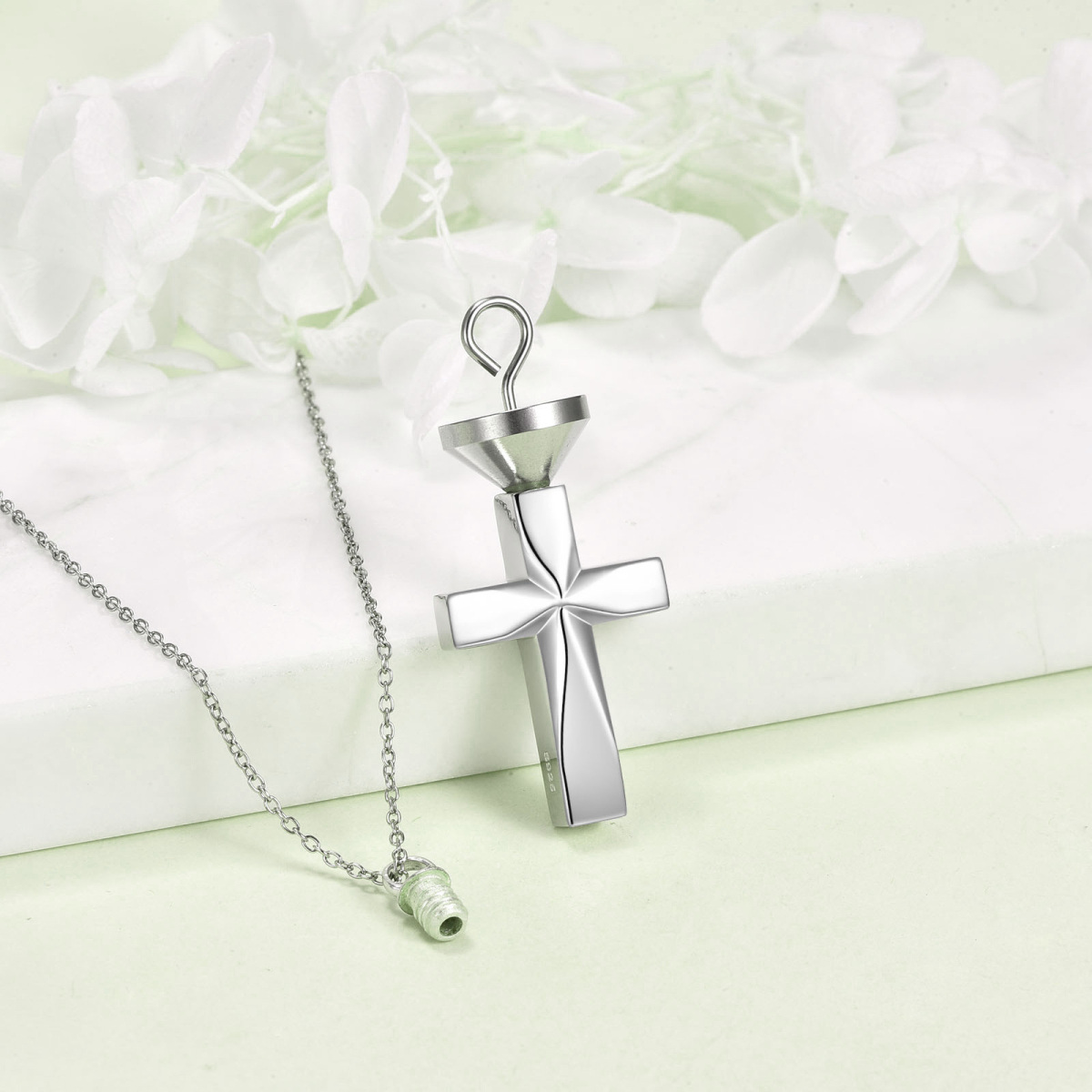 Sterling Silver Origami Cross Unisex Urn Necklace for Ashes-4