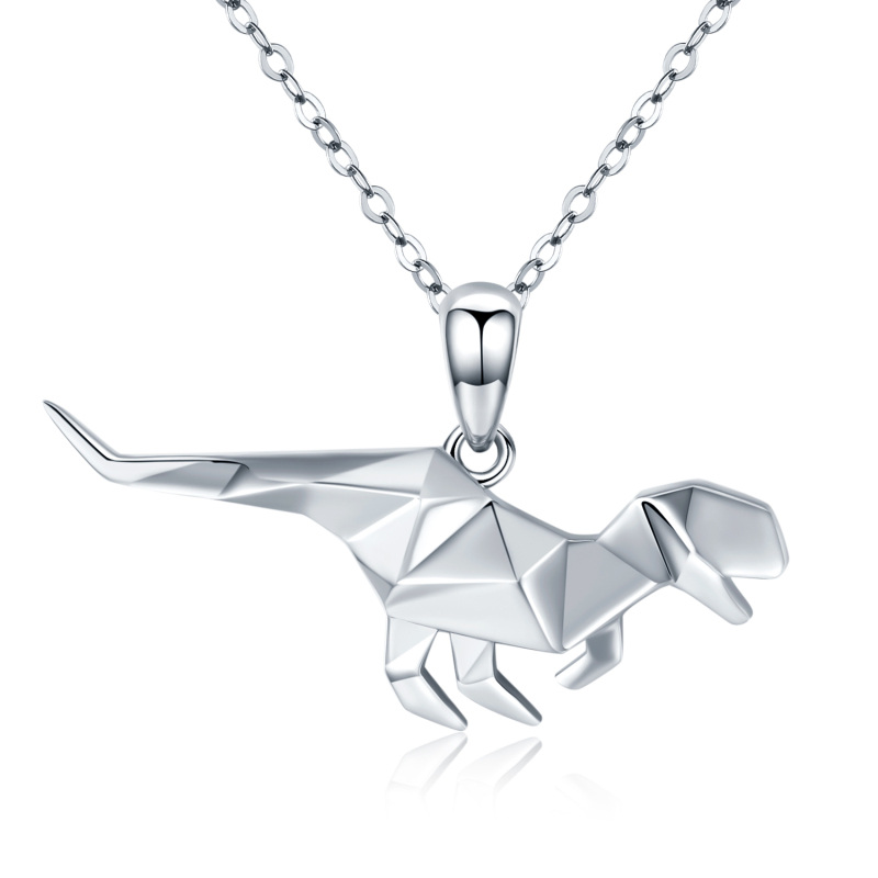 Sterling Silver Origami Dinosaur Pendant Necklace-8