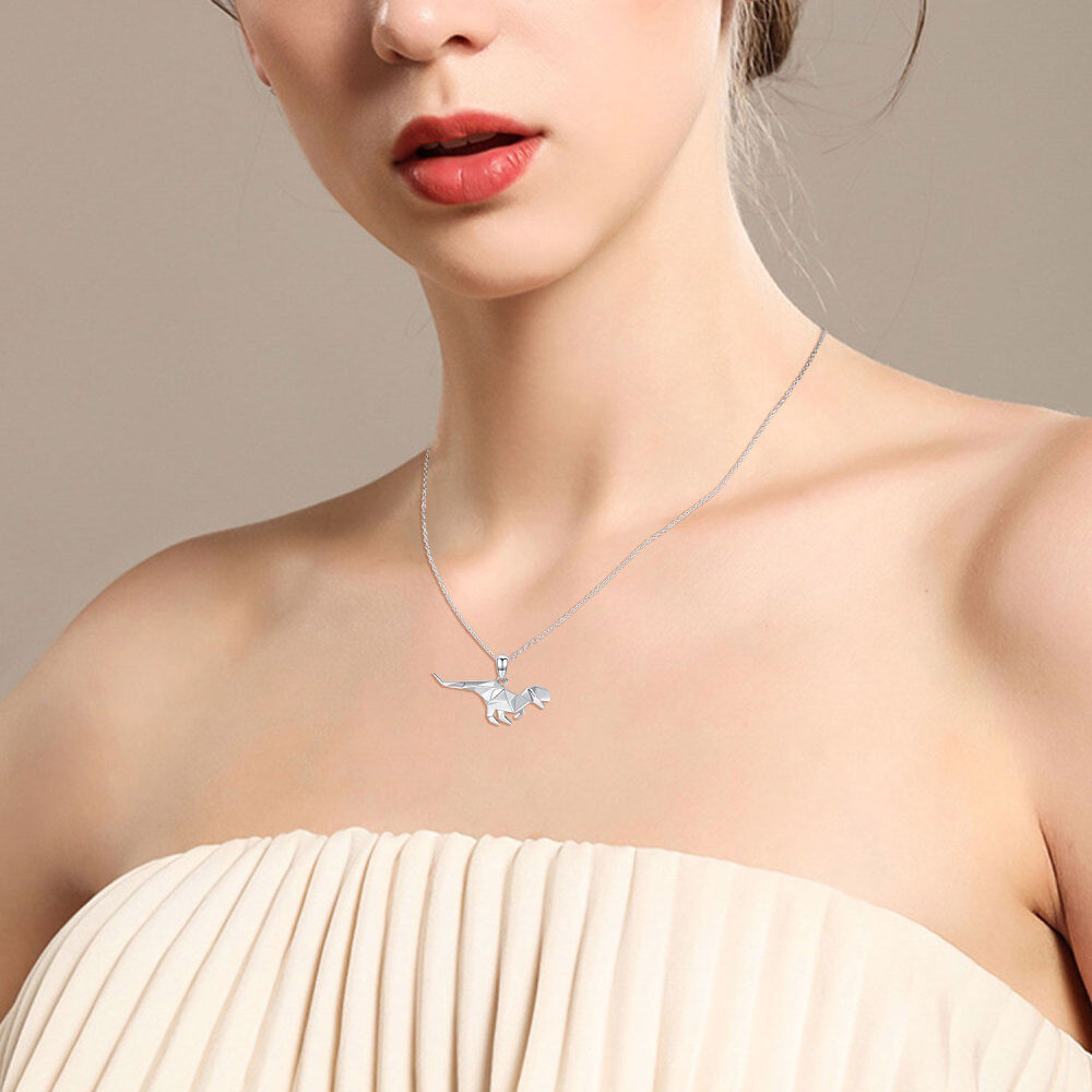 Sterling Silver Origami Dinosaur Pendant Necklace-2