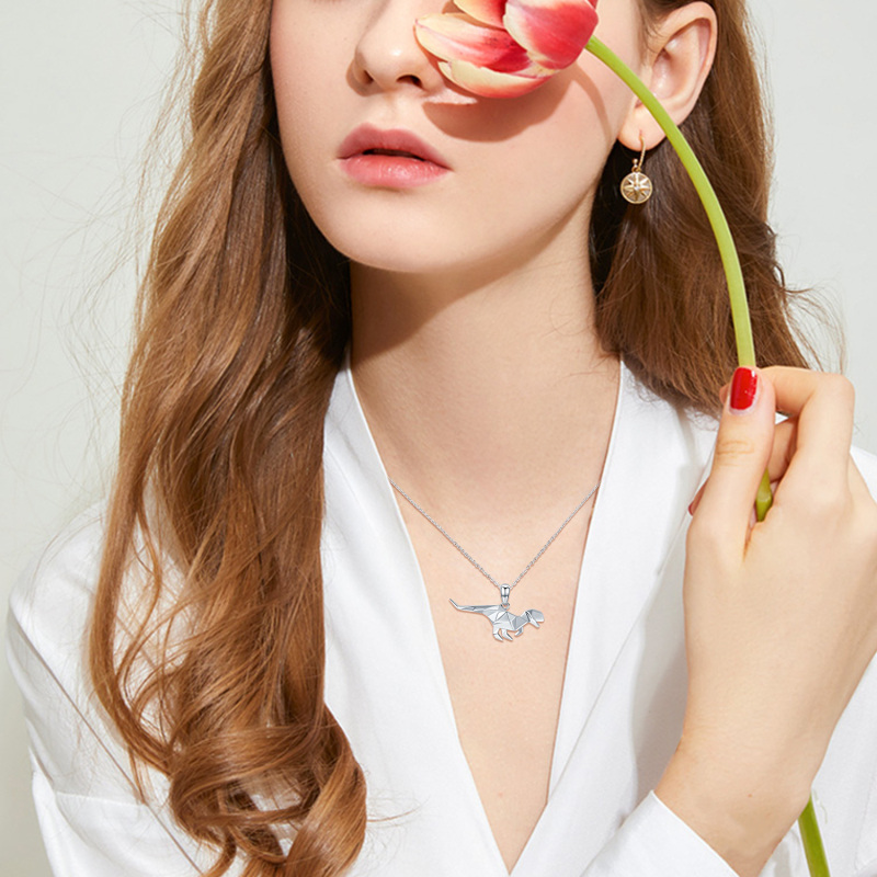 Collana con ciondolo a forma di dinosauro Origami in argento sterling-3