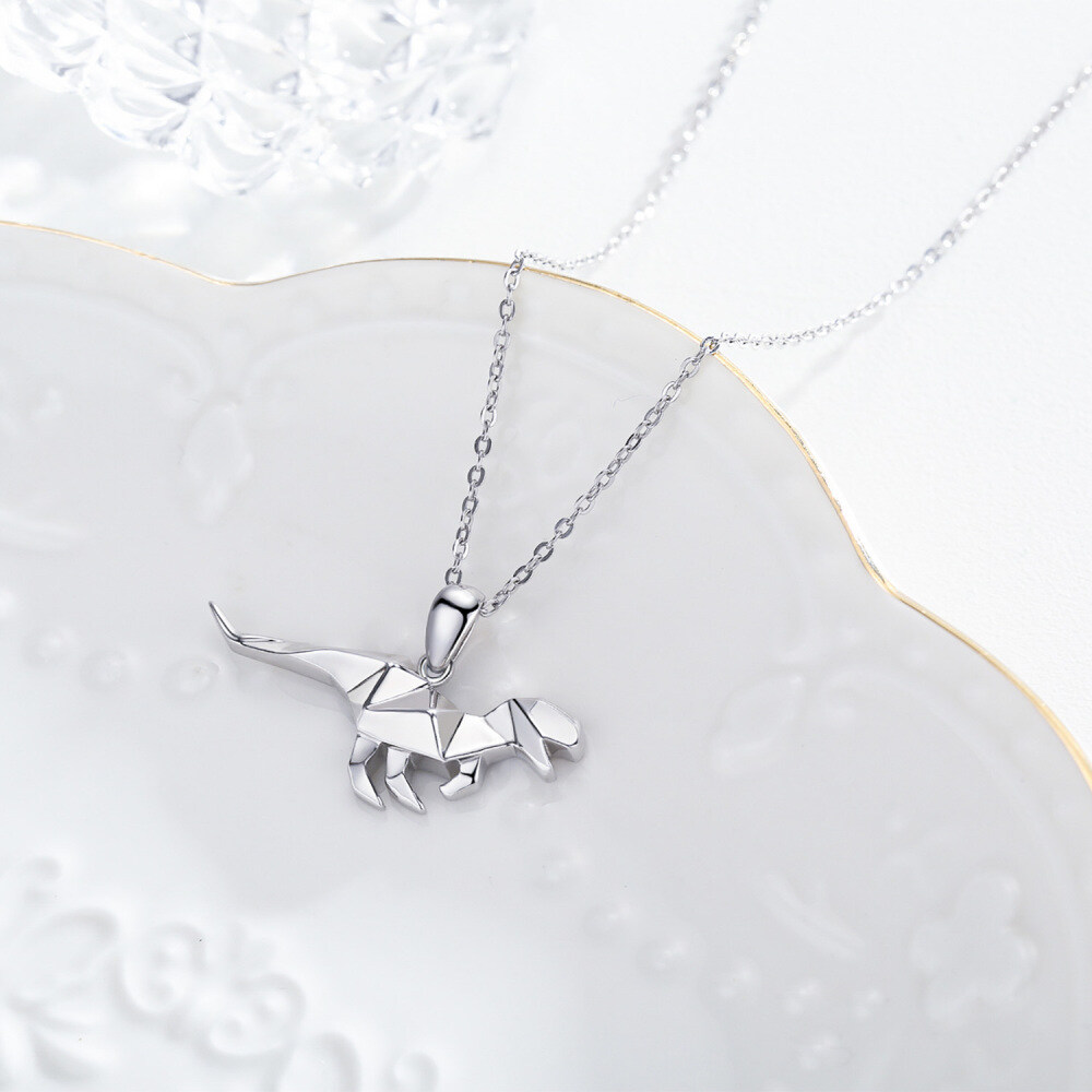 Sterling Silver Origami Dinosaur Pendant Necklace-5