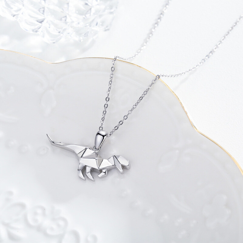 Collana con ciondolo a forma di dinosauro Origami in argento sterling-5