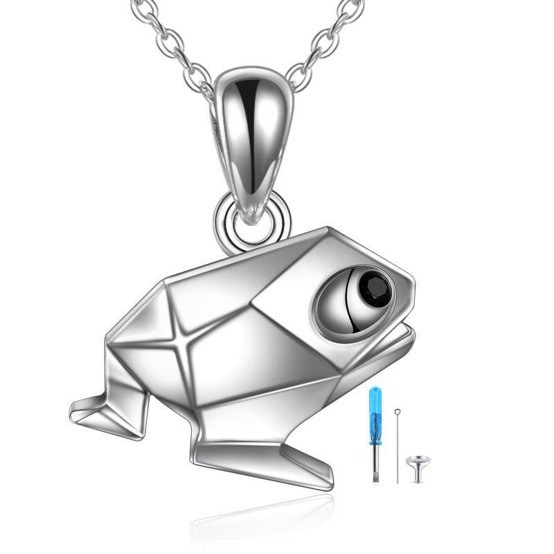 Sterling Silber Origami Frosch Urne Halskette für Asche-4