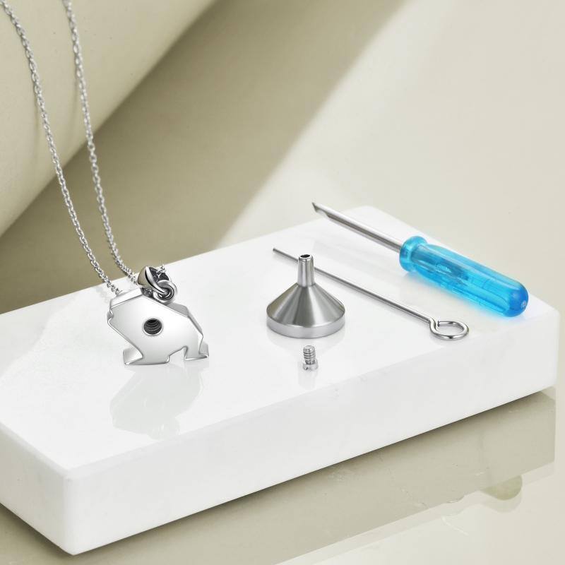Sterling Silver Origami Frog Urn Necklace for Ashes-4