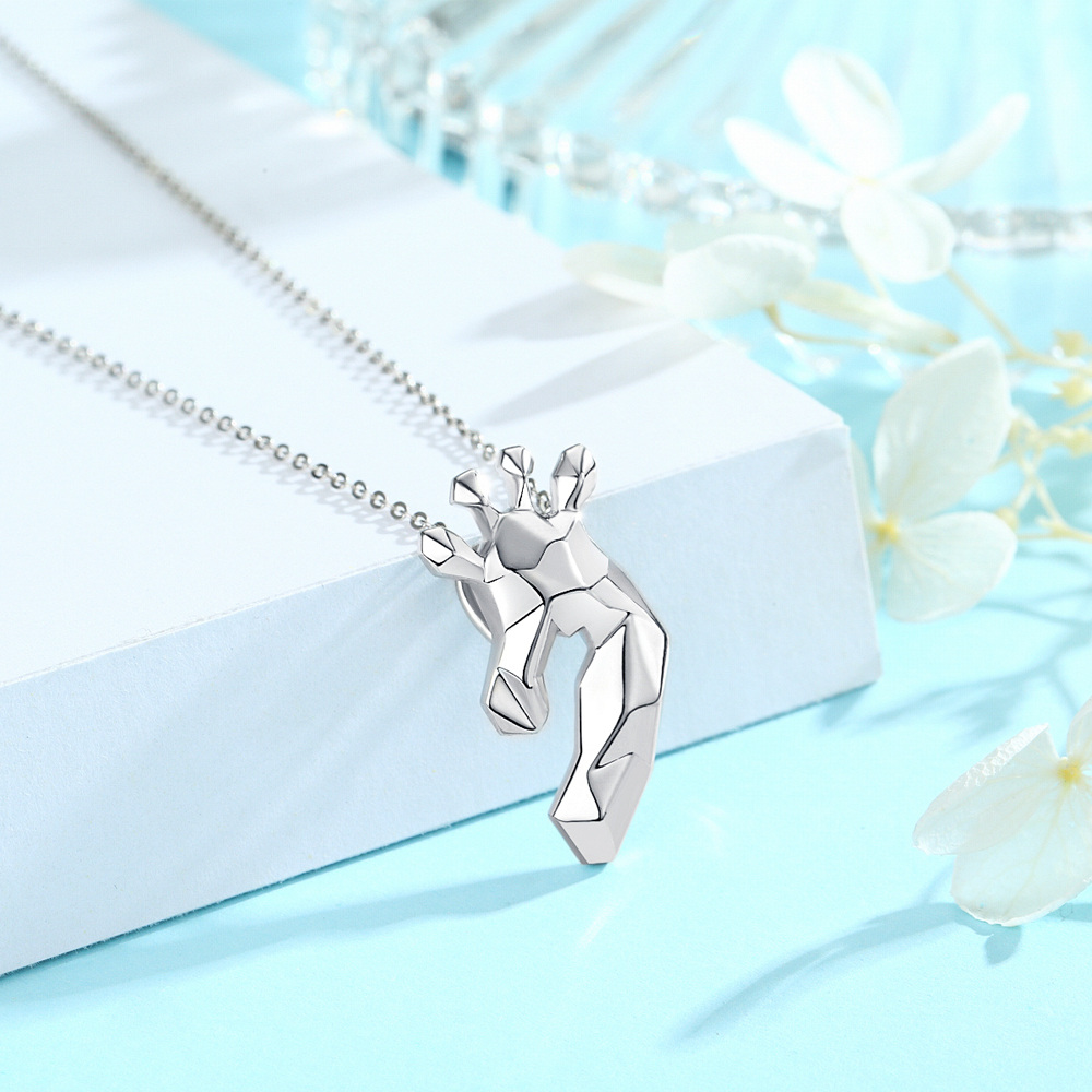 Sterling Silver Origami Giraffe Pendant Necklace-2